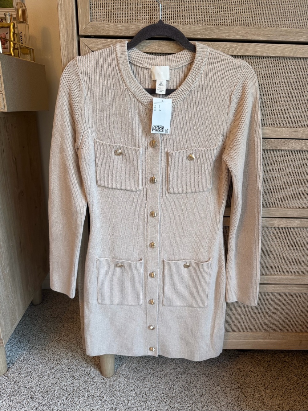 H&M Cream Button-Front Knit Cardigan Dress